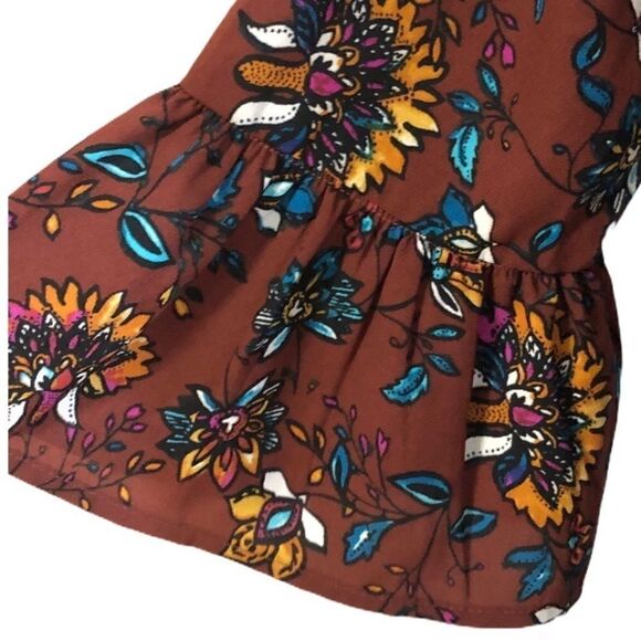 meraki Floral Bell Sleeve Choker Neck Blouse Sz L - Picture 8 of 10